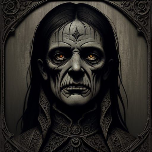 Ornate Gothic Inscription: 1970s Etched in Dark Fantasy