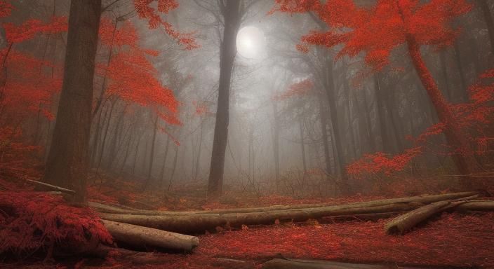 Ambystoma maculatum upon a log FOREST SCENE BLOOD MOON RED A...