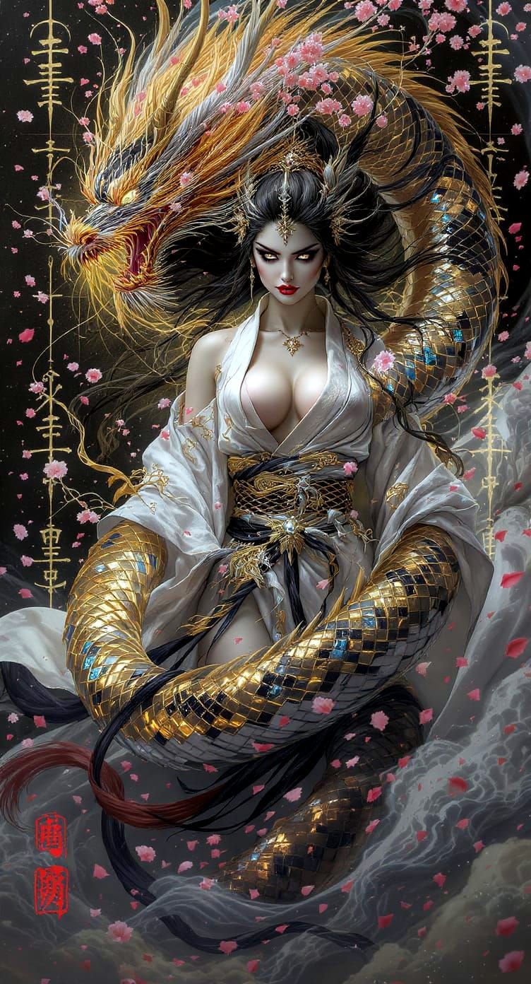 Warrior in Ukiyo-e Style with Dragon