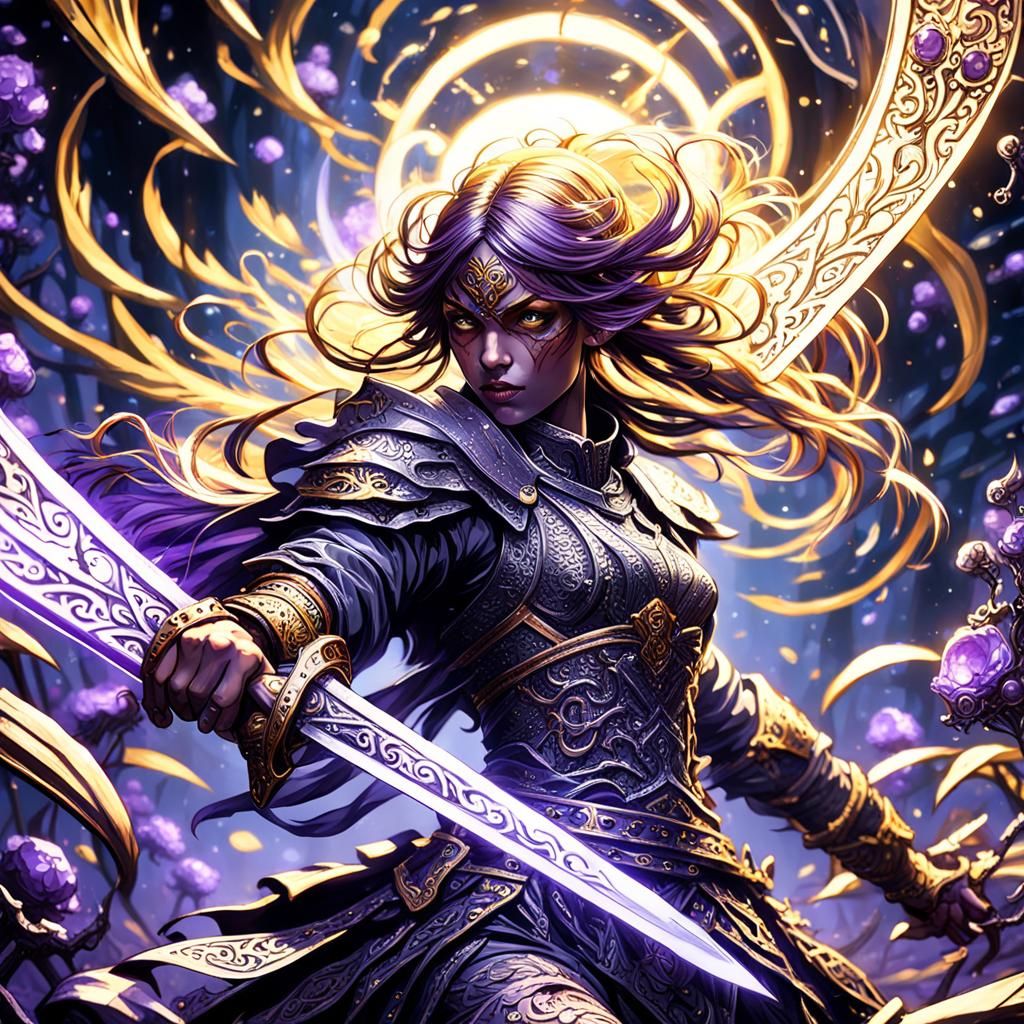 Dark Fantasy Blade Master in Art Nouveau Style