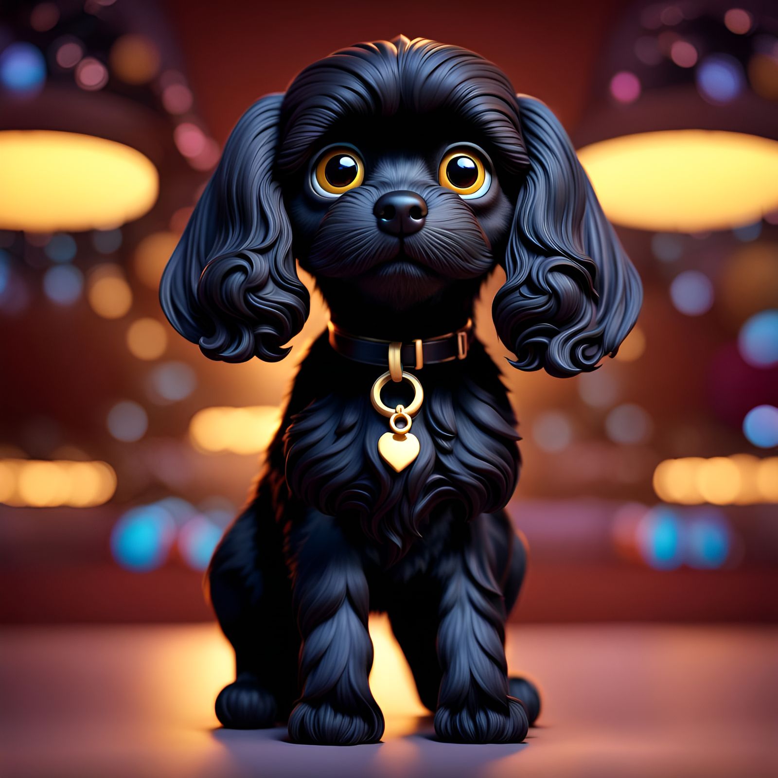 3d soft black cavoodle dog, cute, big eyes, Pixar Render, unreal engine cinematic smooth, intricate detail, high resolut...