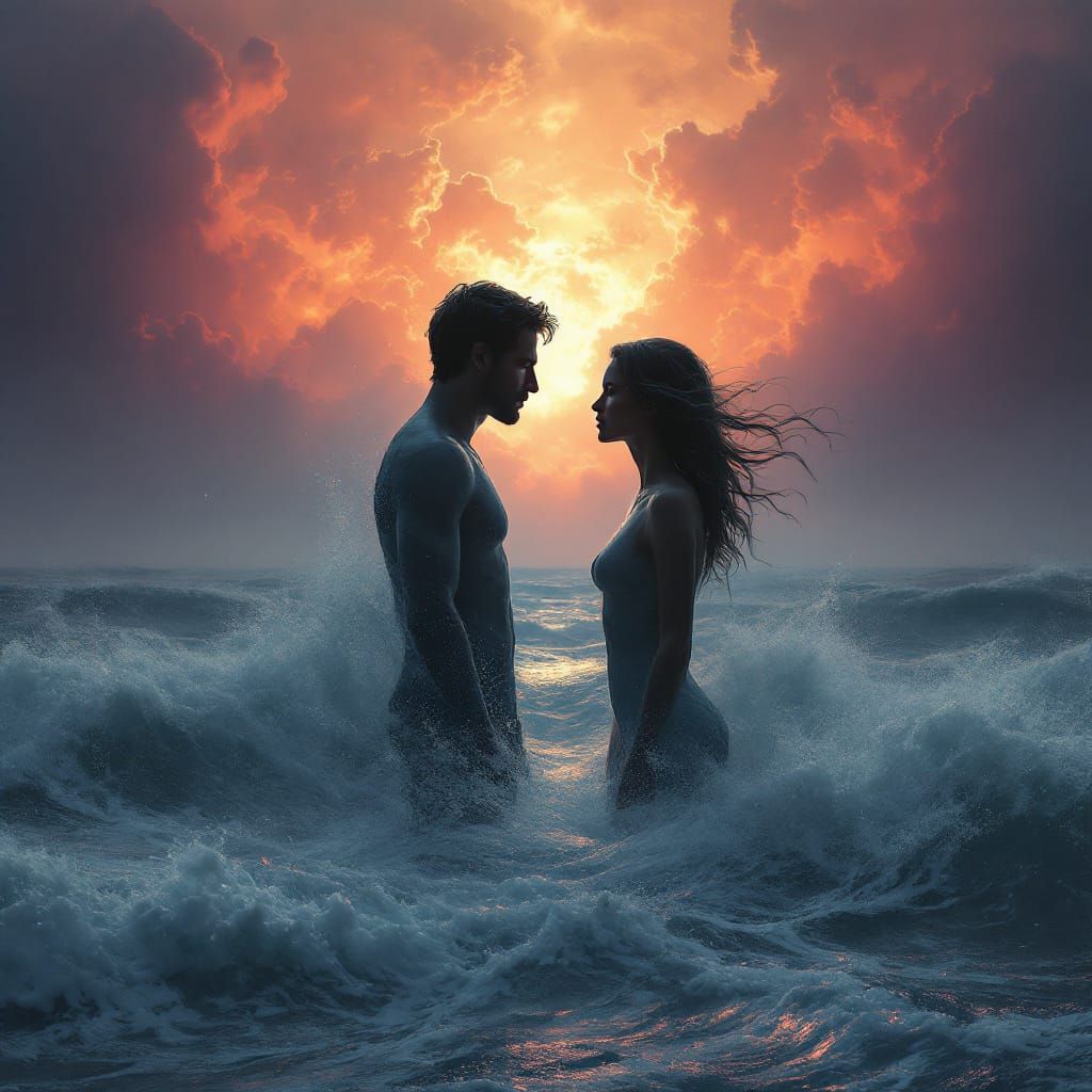 Lovers Divided by a Fiery Ocean, in Atmospheric Realism
