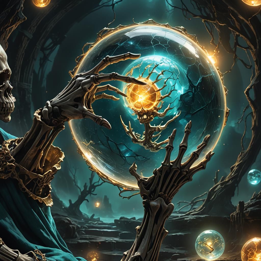 Death's Hand: Grasping an Ethereal Orb in Fantasy Art