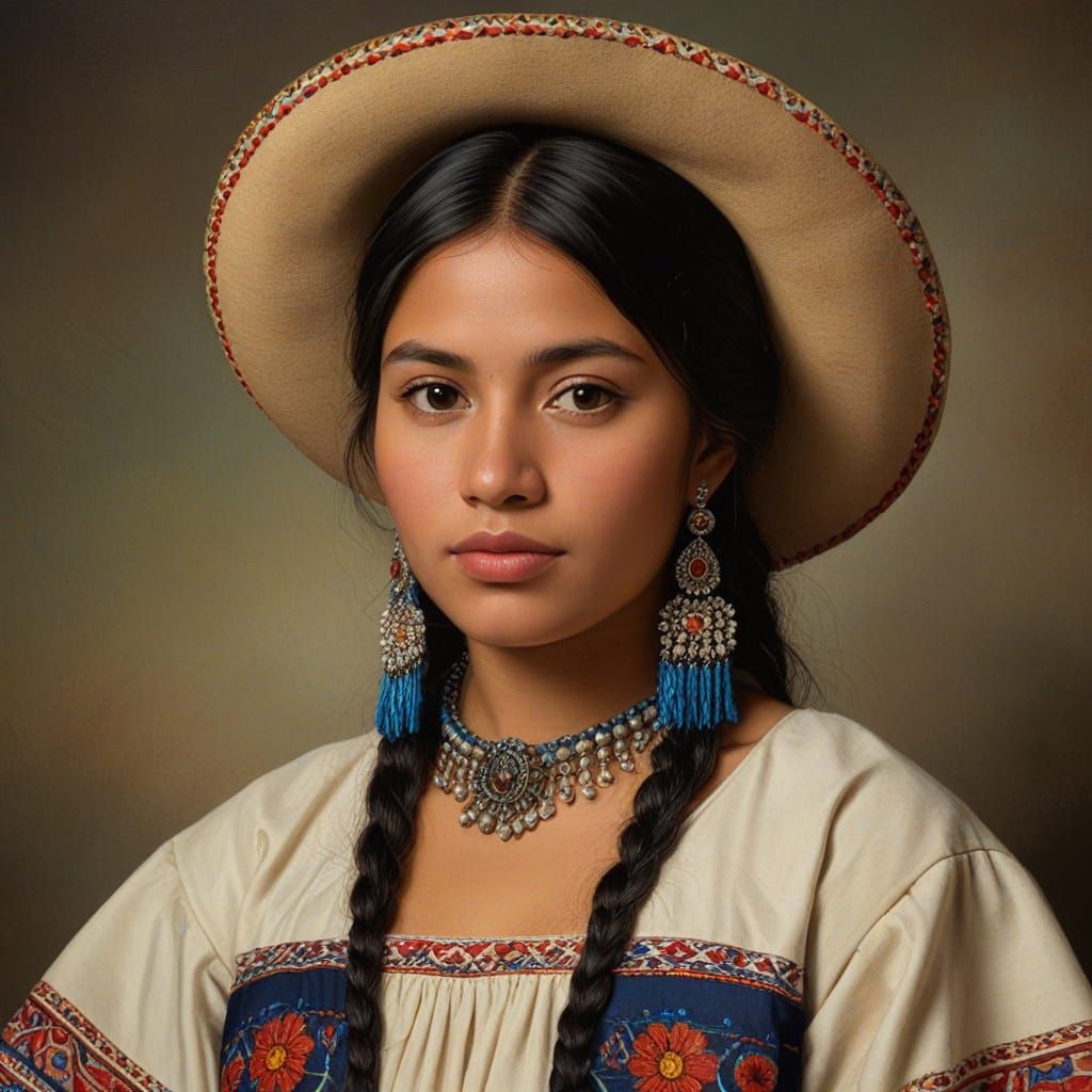 Yaqui Woman Portrait in Rubens Oil Painting Style