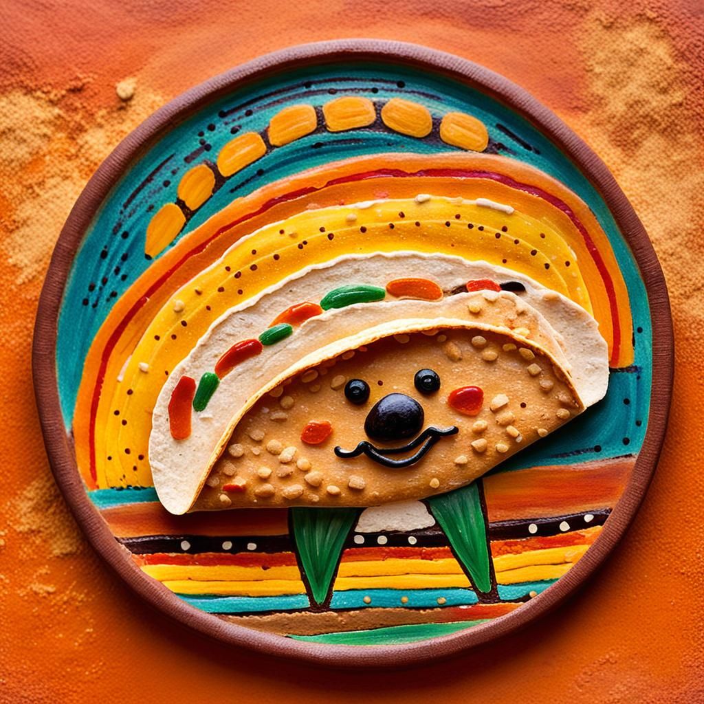 Whimsical Taco Self-Embrace in Mexican Folk Art Style