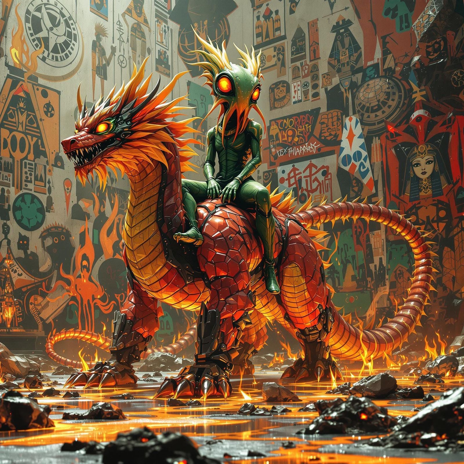 Alien Phoenix Dragon Rides Mechanical Qilin