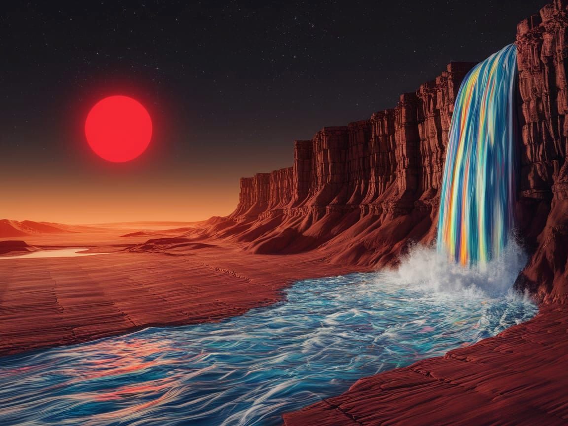 Martian Waterfall in Dramatic Comic Book Art