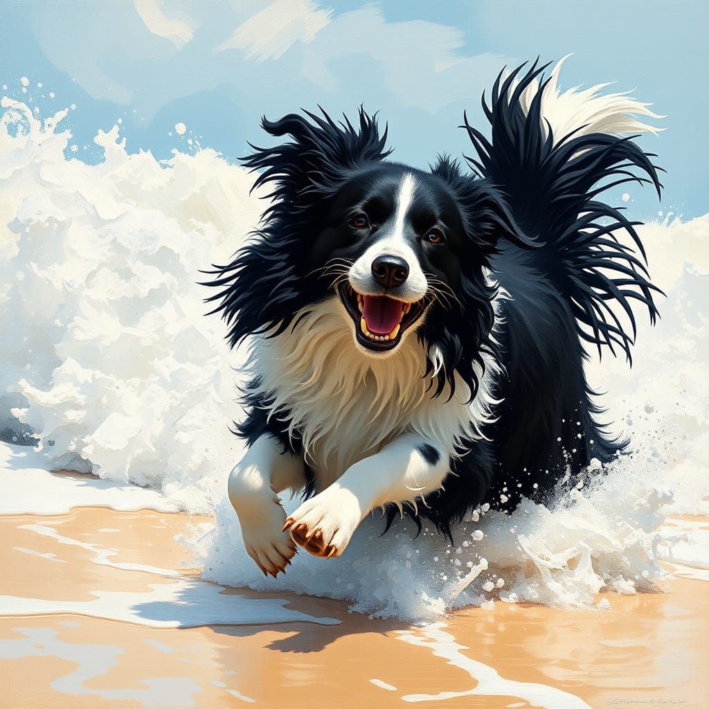 Joyful Black and White Border Collie in Action