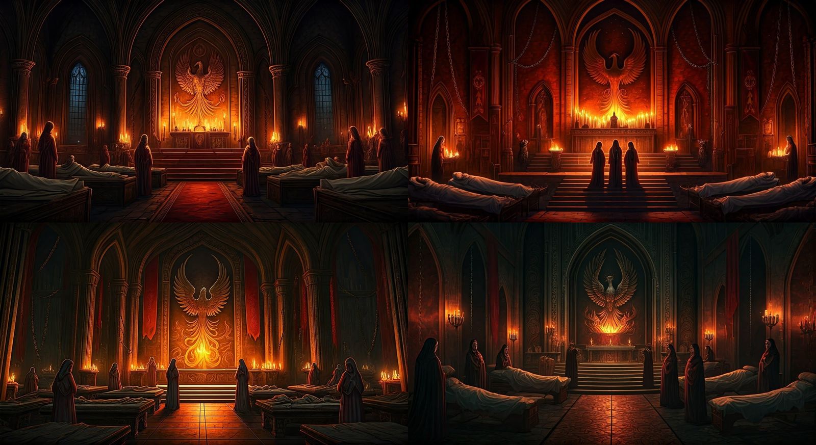 Dark Fantasy Temple Interior with Healing Priestesses