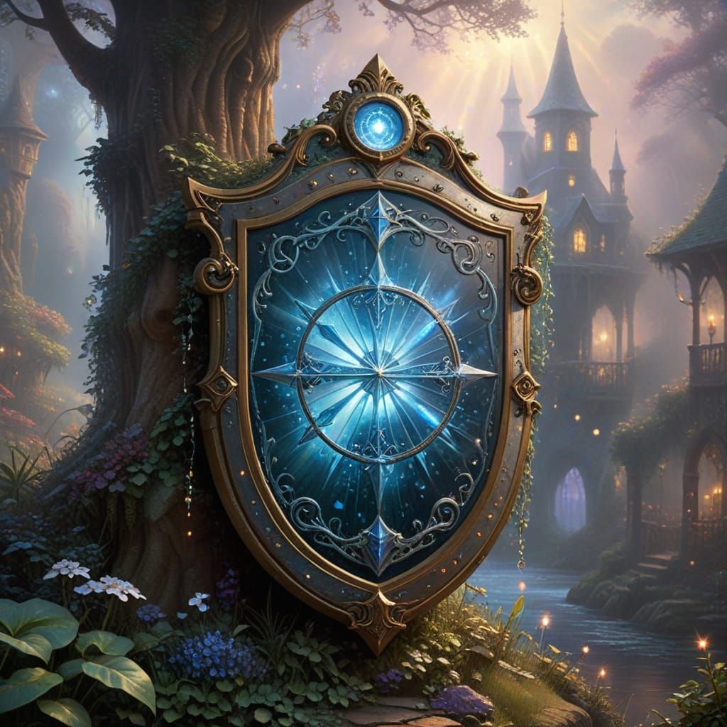 Fantasy Shield Illuminated by Magical Symbols
