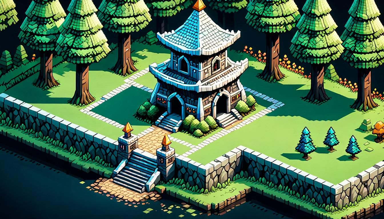 Birch Forest Kingdom Entrance: Isometric Pixel Art