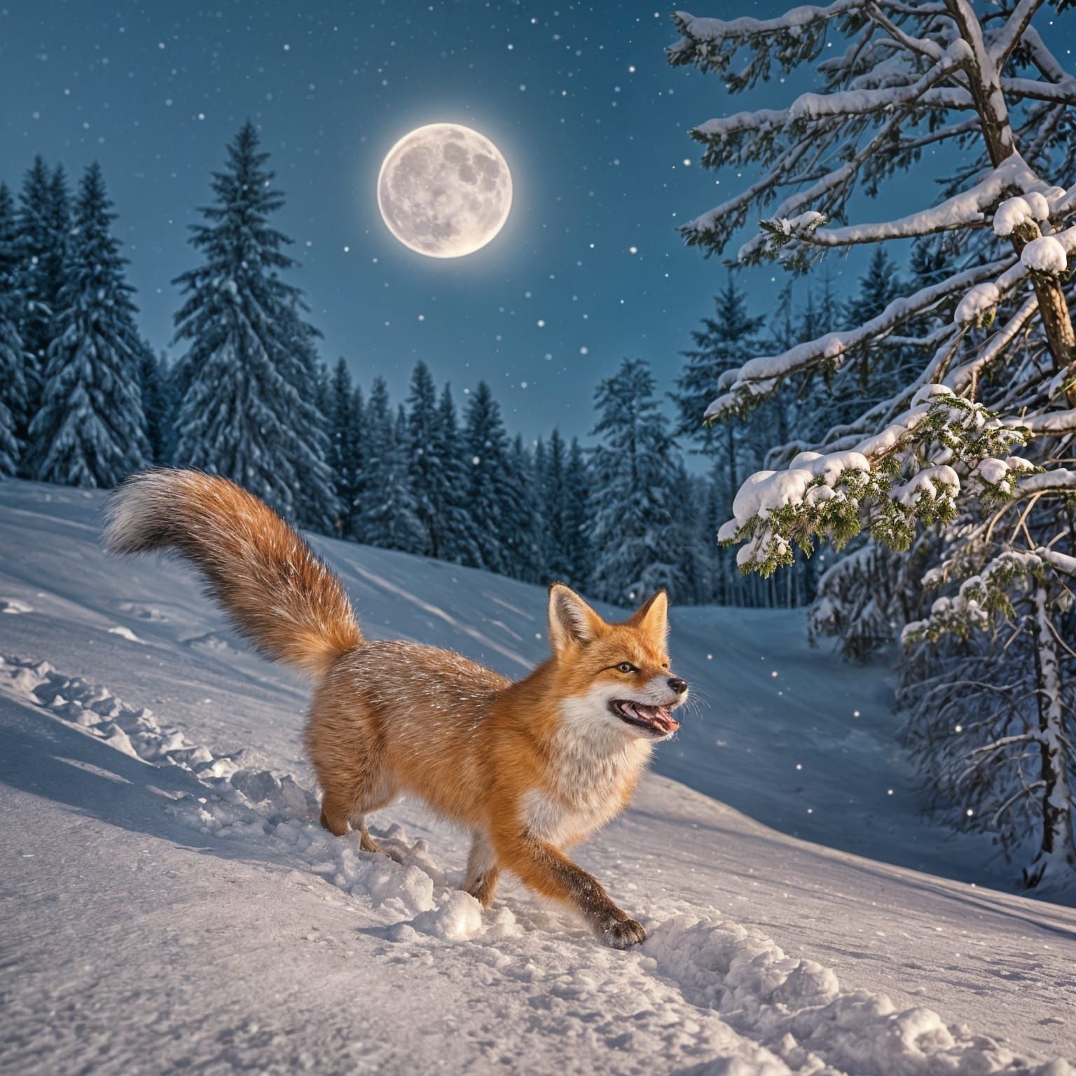 Whimsical Forest Snowscape at Dusk