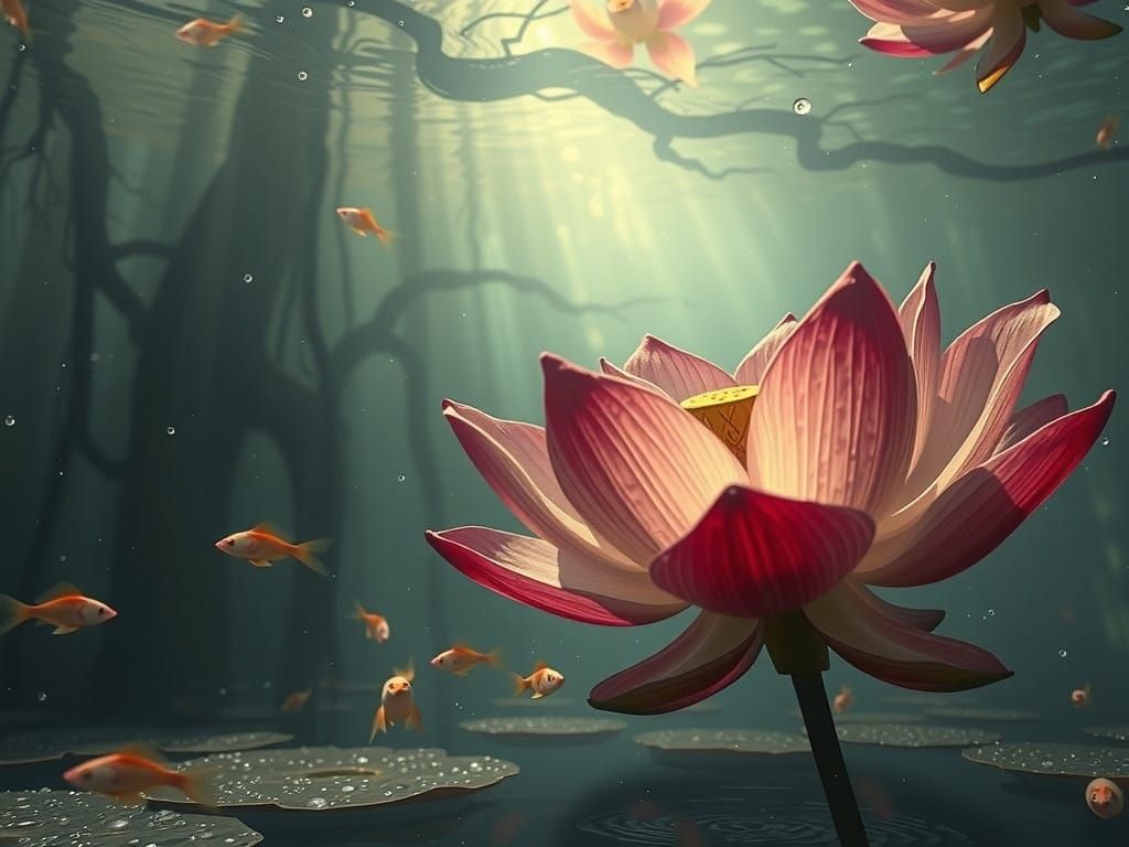 Serene Lotus Blooms in an Enchanted Swamp