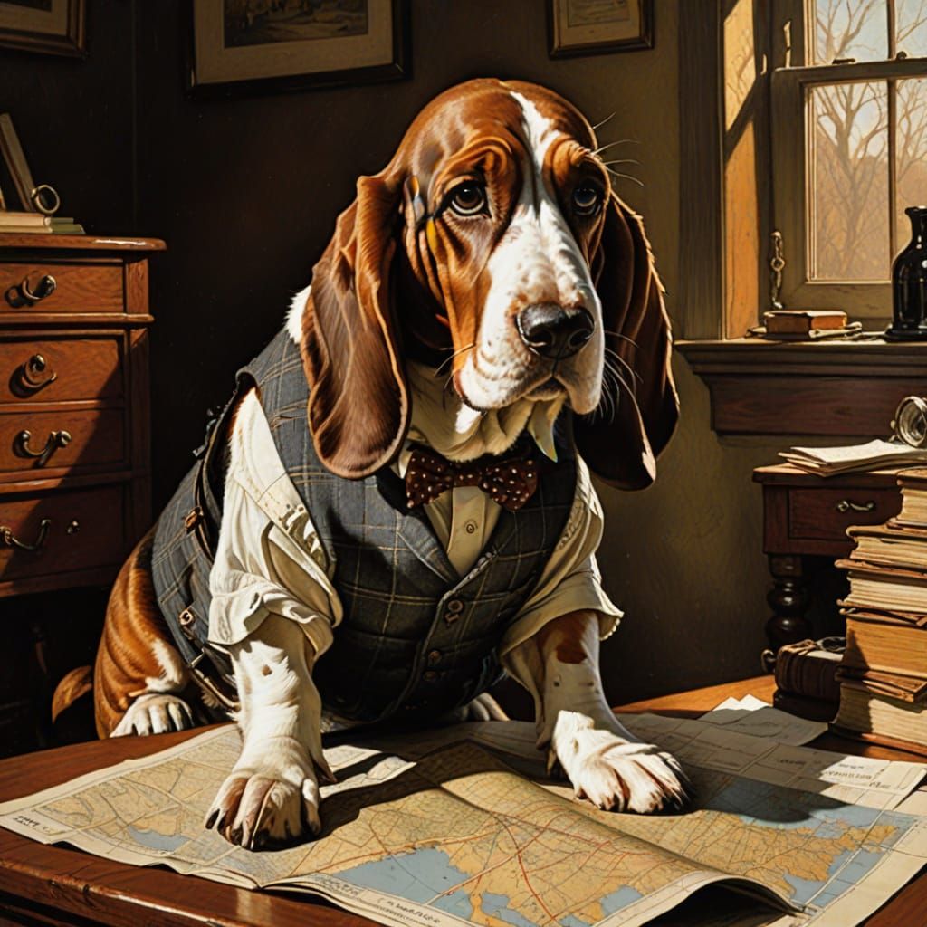 Distinguished Basset Hound in Oil Portraiture