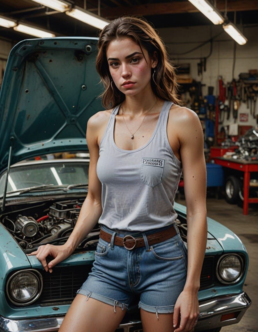 Confident Mechanic Girl in Gritty Comic Book Style