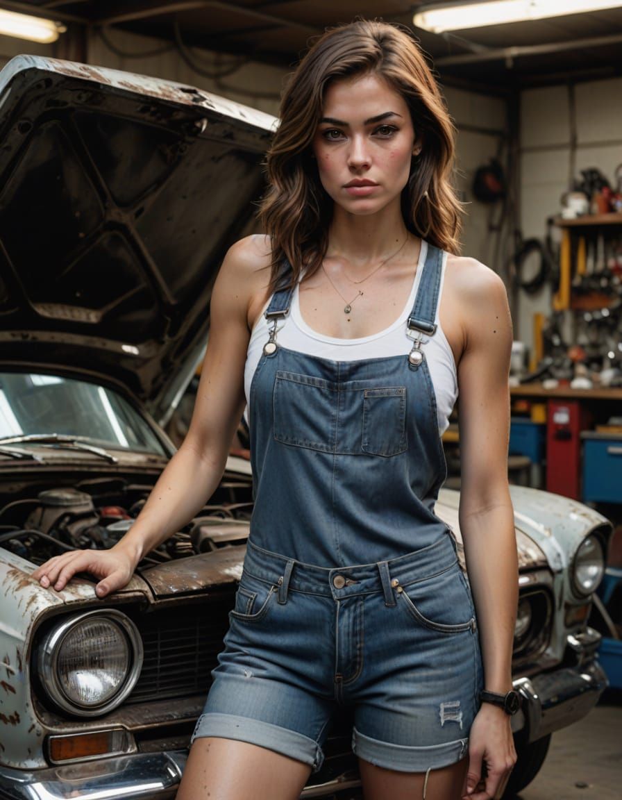Confident Mechanic Girl in Comic Book Style