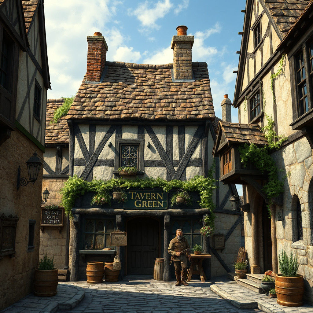 Medieval Tavern Green Street Scene