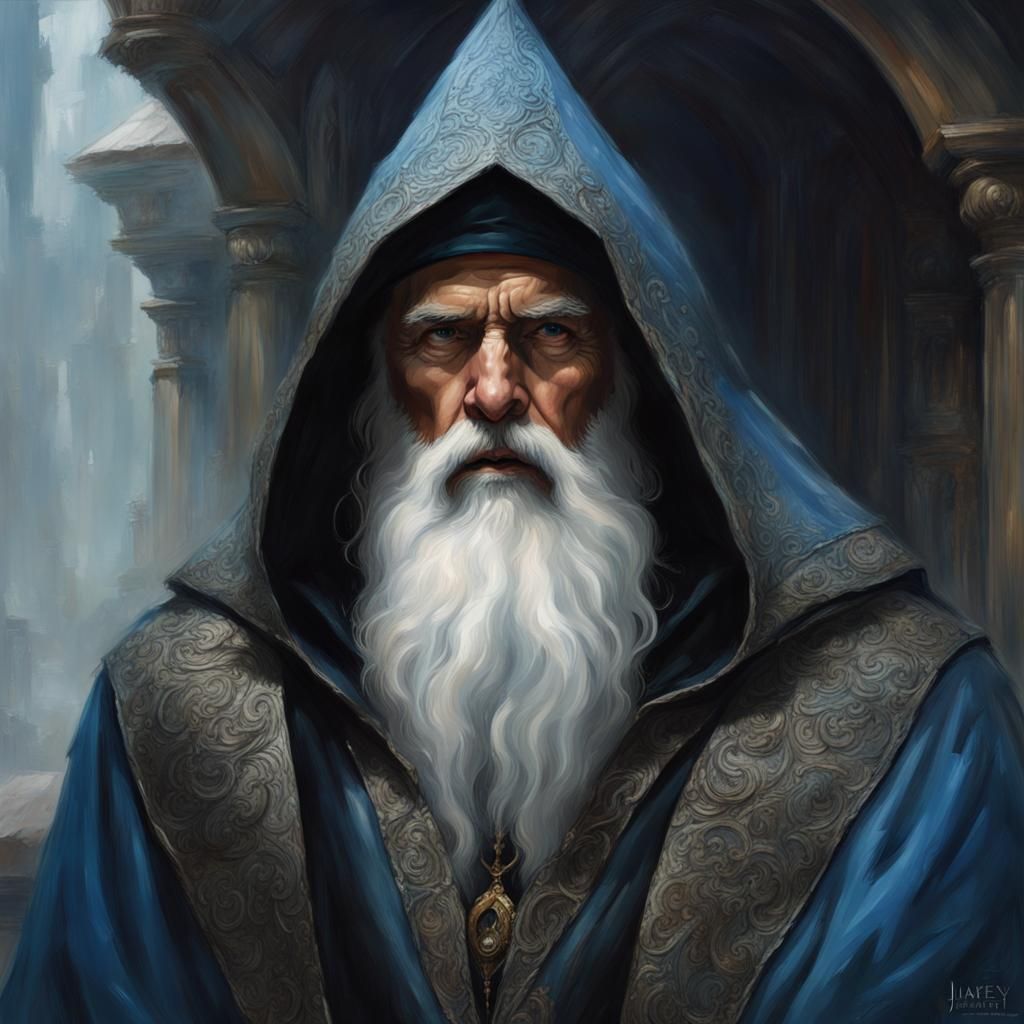 Wizard Merlin in Blue Cloak: Digital Matte Painting