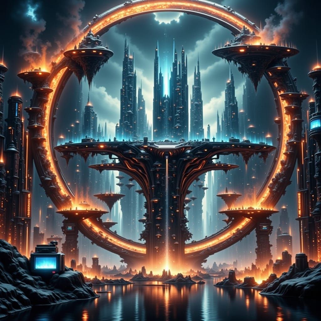 Futuristic Floating Metropolis with Glowing Sky-Bridges