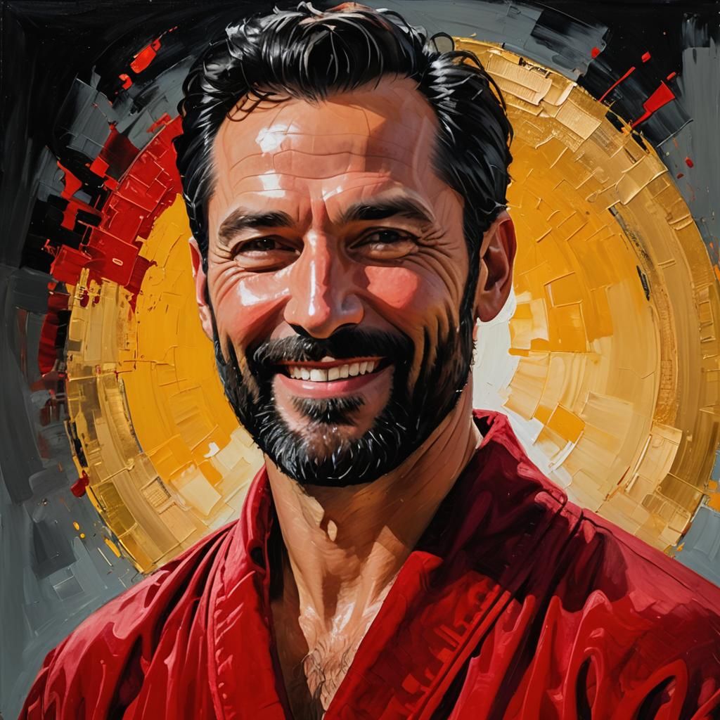 Neo-Expressionist Portrait of Smiling Man in Impasto Style