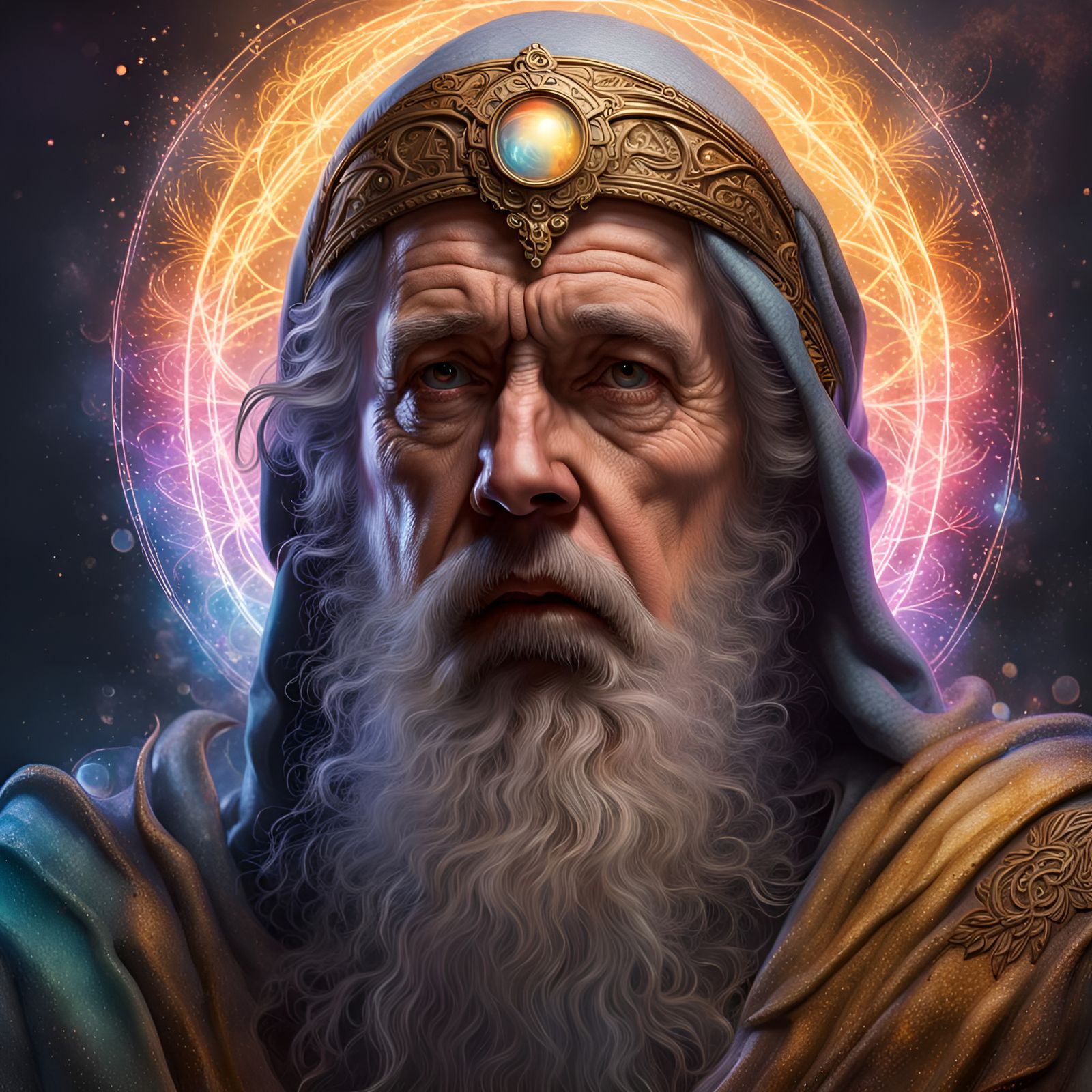 Hyperrealistic Soothsayer Portrait with Dramatic Lighting