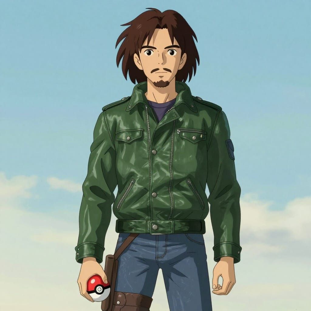 Young Man in Anime Style Holding Pokeball