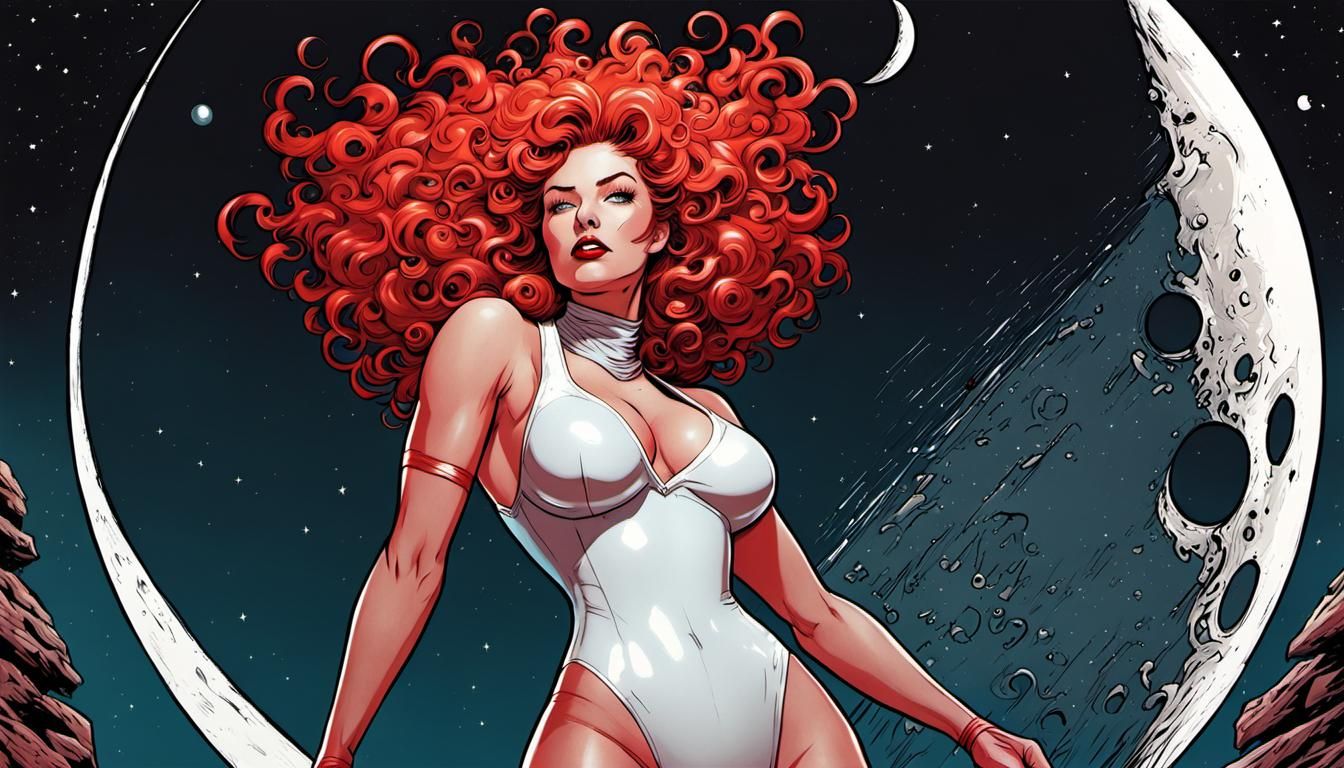 Red-Haired Heroine on the Moon in Comic Art