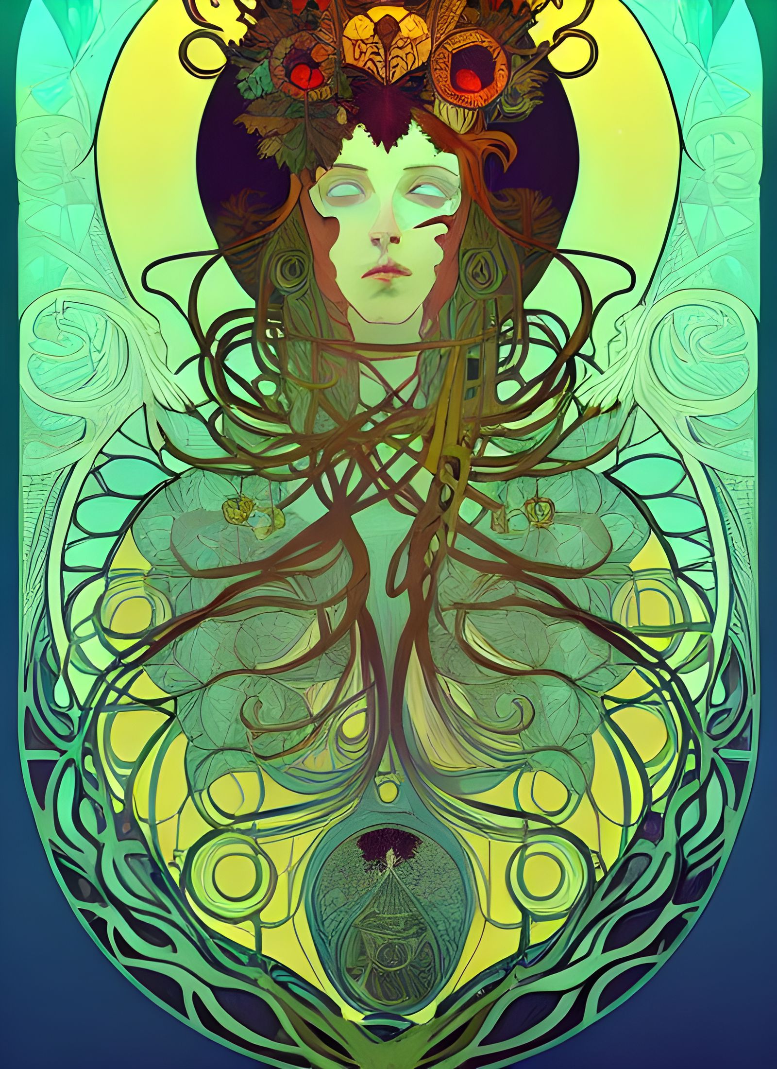 Surreal King of Nature in Alphonse Mucha Style