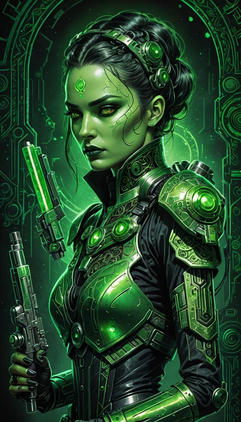 Gothic Alien Girl in Retro-Futuristic Sci-Fi Portrait