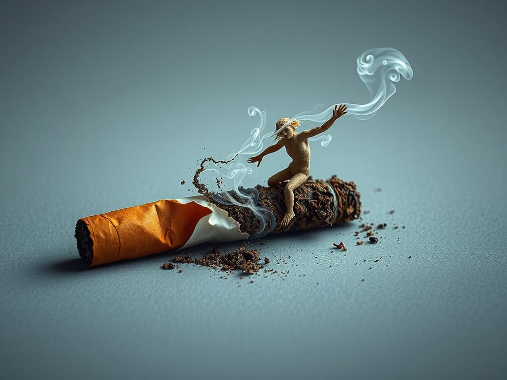 Surreal Smoky Figure Emerges from a Worn Cigarette in a Mood...