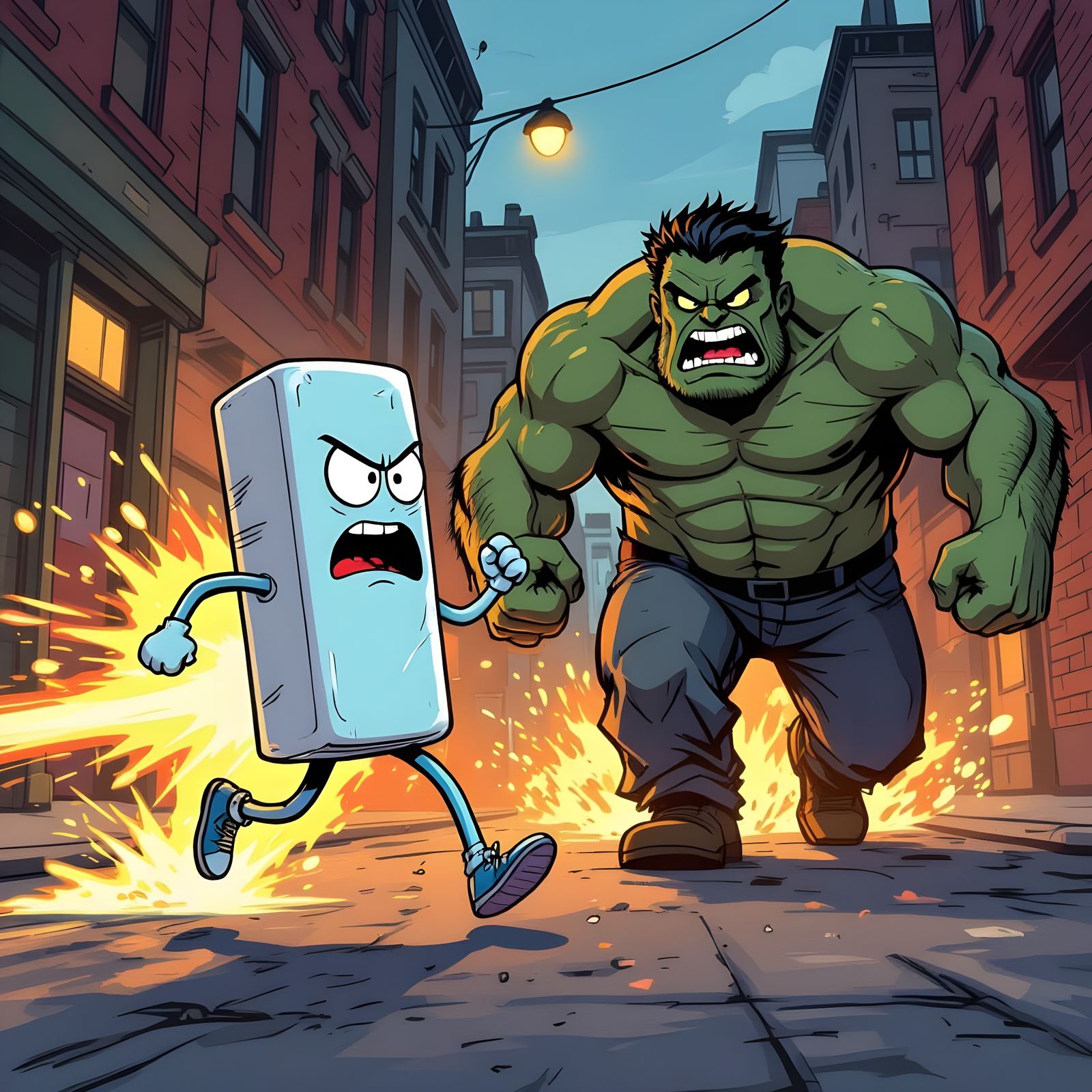 Living Deodorant Flees Stinky Hulk in Urban Dusk