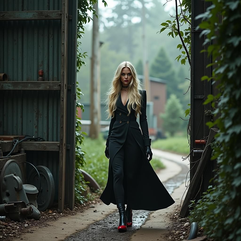 Photorealistic Woman in Mechanic Shop, Gritty Industrial Sty...