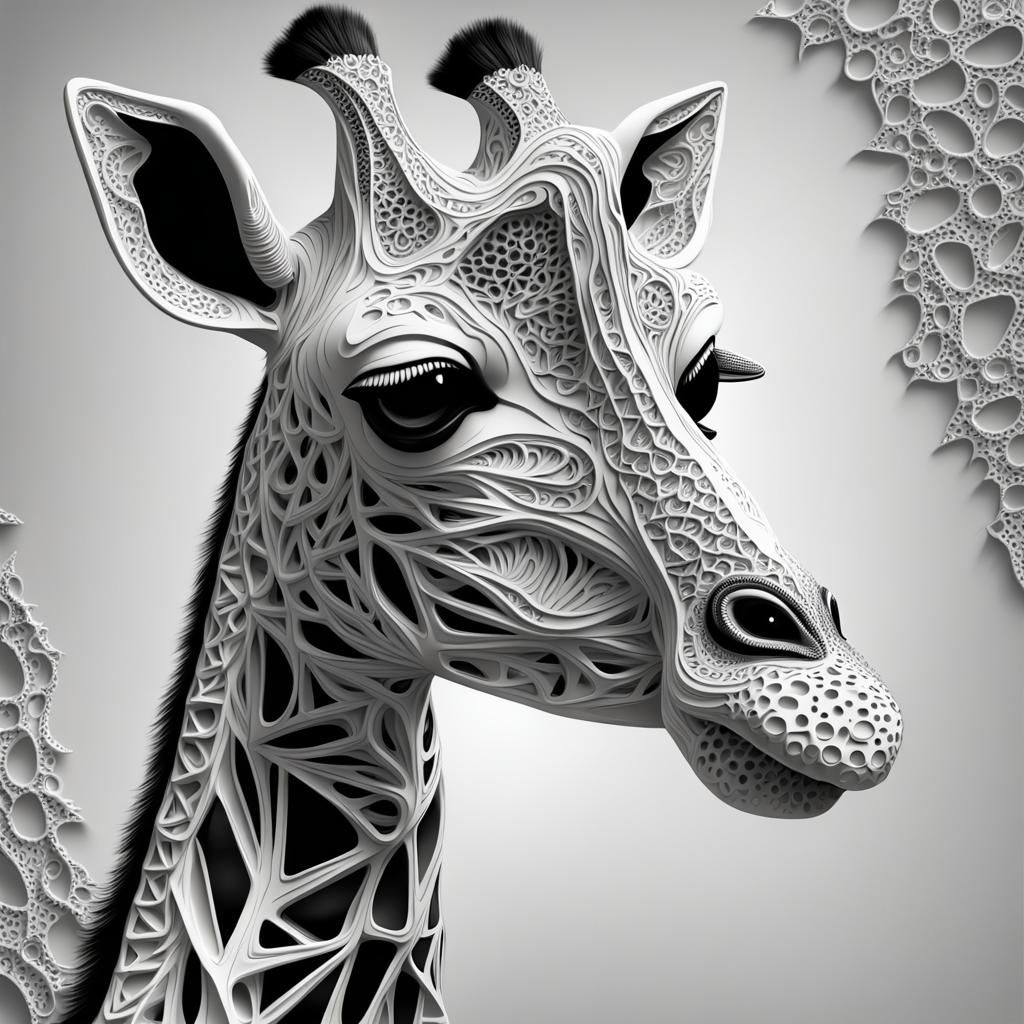 Adorable 3D Giraffe with Abstract Fractal Design
