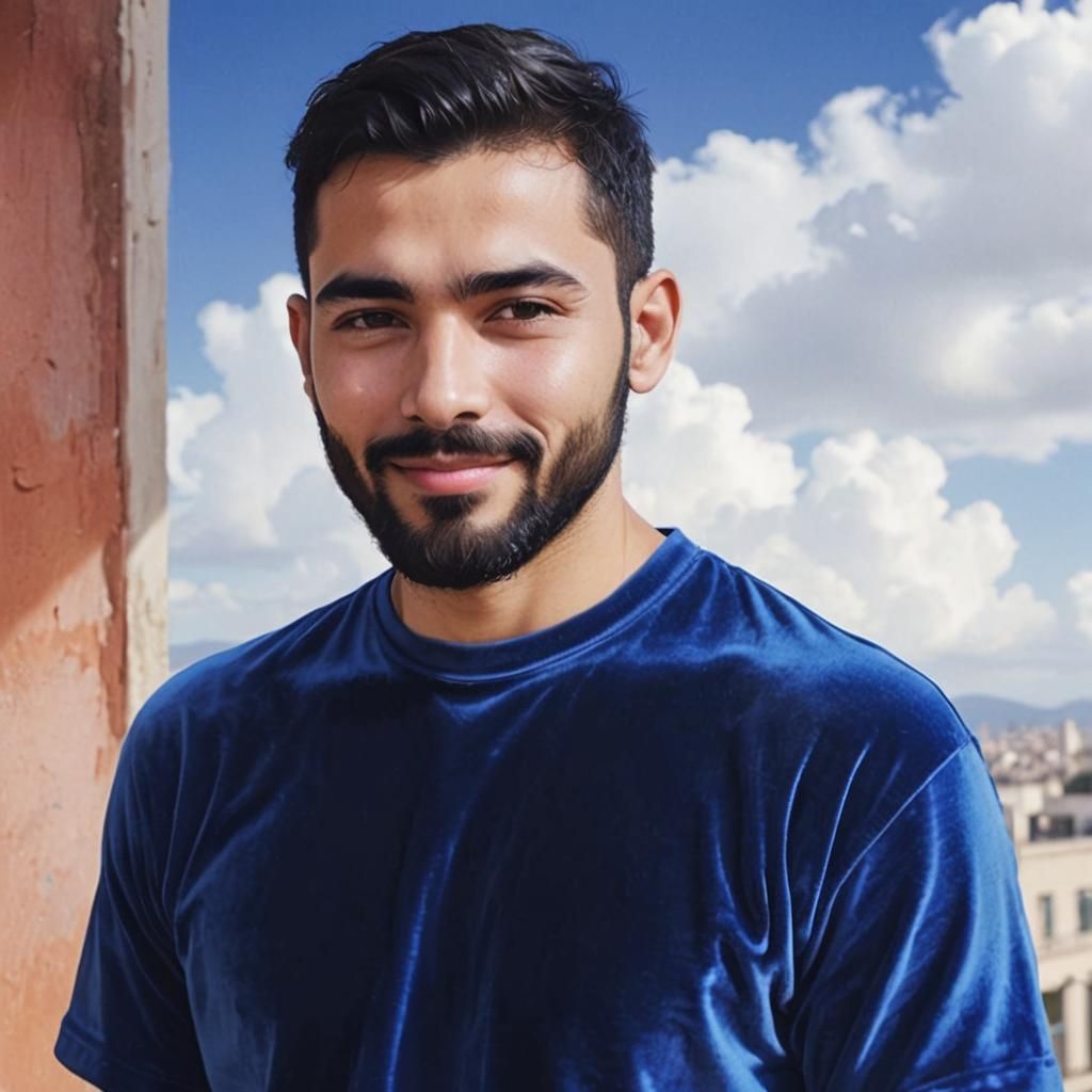 Handsome Arab Man in Velvet, Impasto Watercolor Style