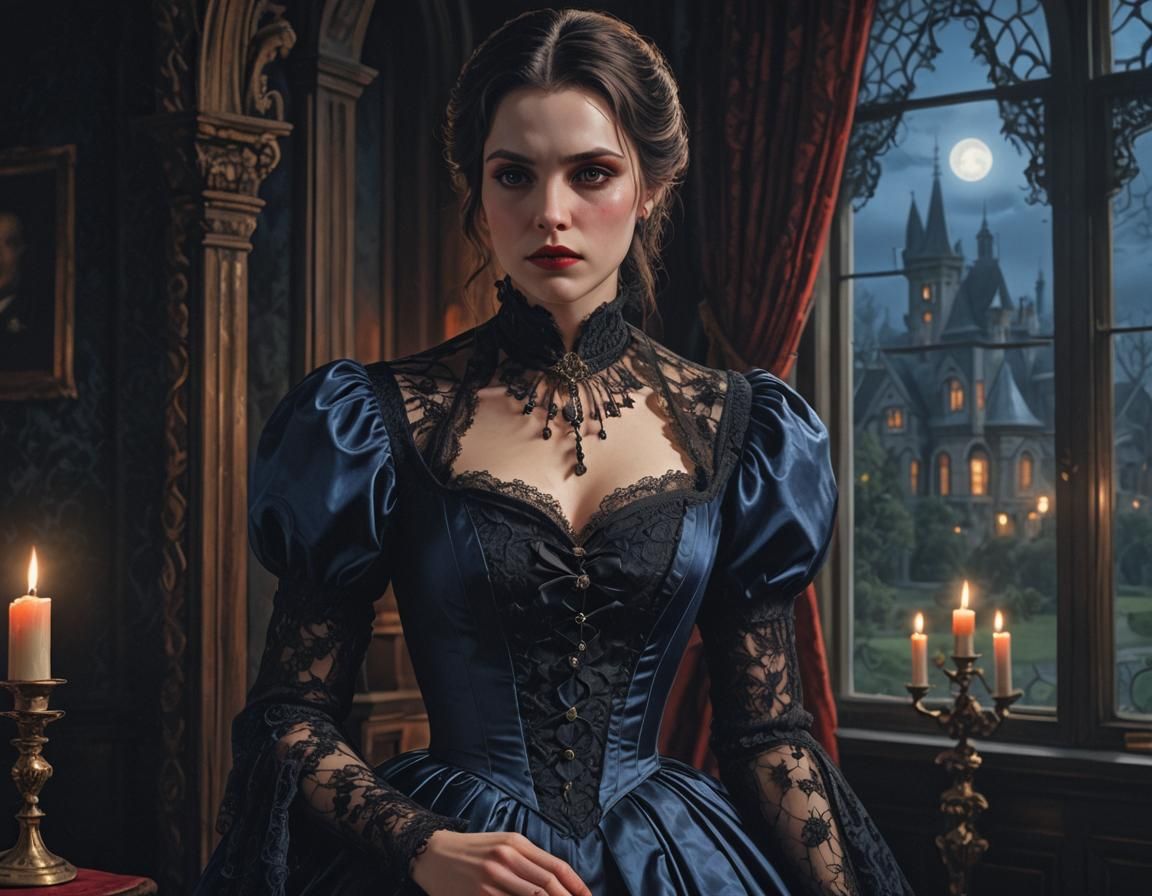 Victorian Vampire in Candlelit Gothic Scene