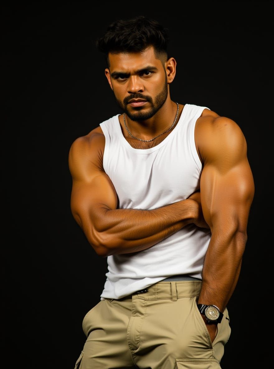 Muscular Latino Man in Cinematic Film Still