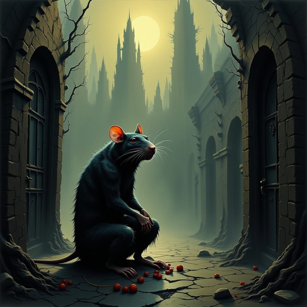 Rat Man Skulking in Dystopian City Alley