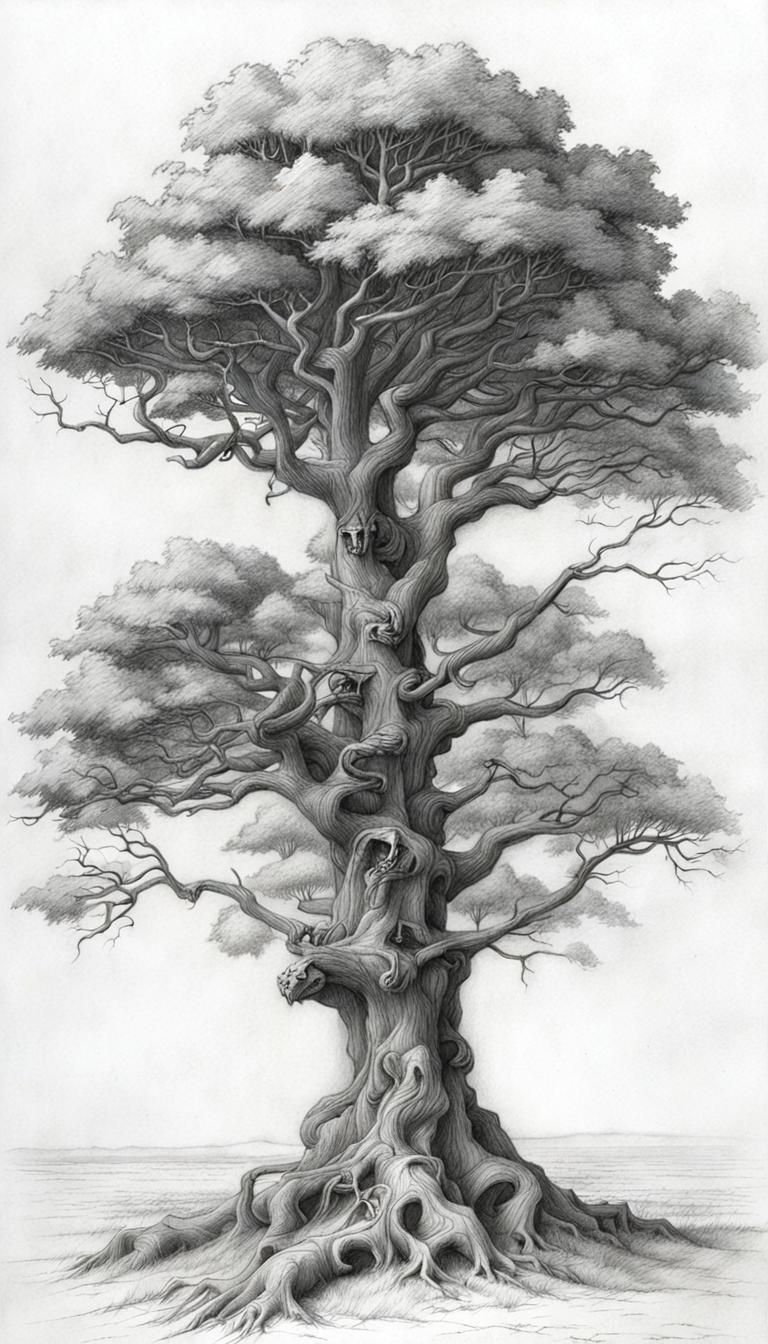 Tree in Dark Academia Pencil Sketch Style
