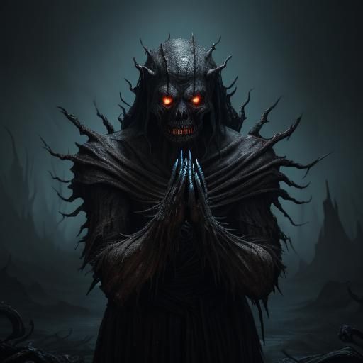 Dark Fantasy Mawkeeper in Misty Cavern, Digital Art