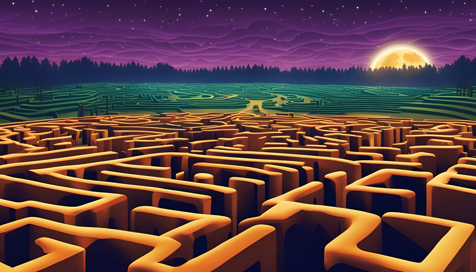 Magical Harvest Festival Maze at Night
