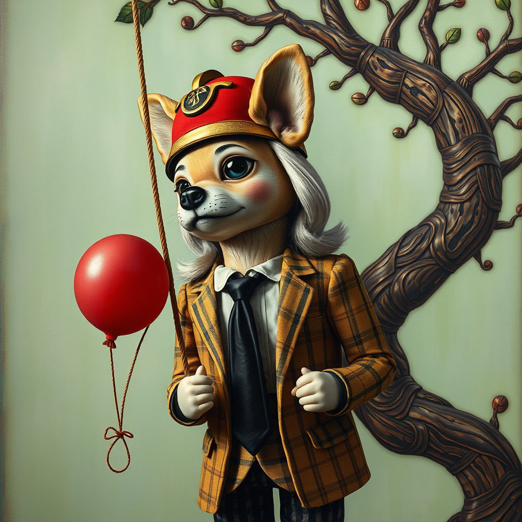 Surreal Composition: Tiger's Eye, Woman, and Nutcracker