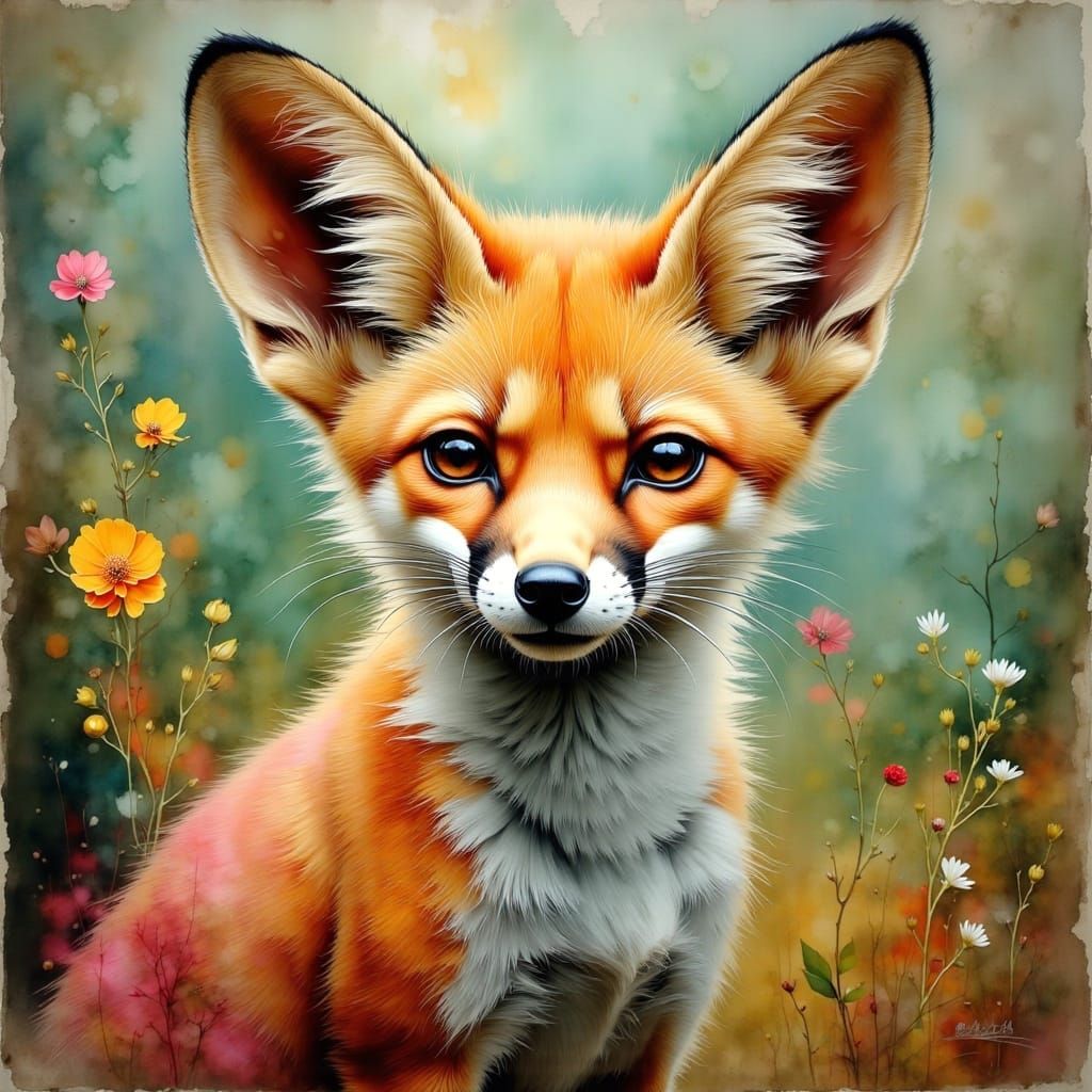 Fennec Fox Extreme Close-Up as Oil Painting