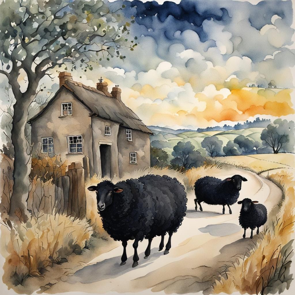 Black Sheep Storybook Illustration in Watercolor