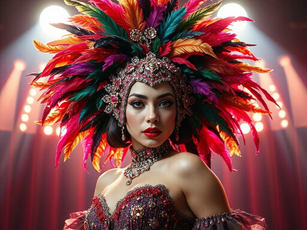 Glitchcore Cabaret Dancer in Feathered Headdress