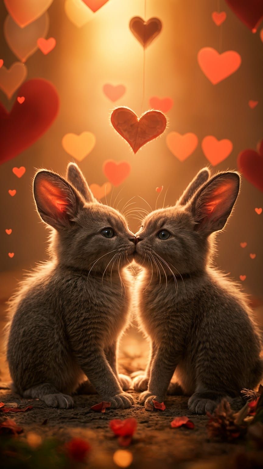 Tender Moment of Love Between Kitty and Bunny in Romantic Li...