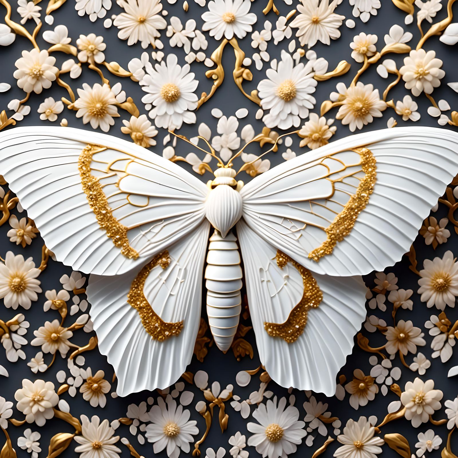 Silk Moth on Ornate Japanese Fabric