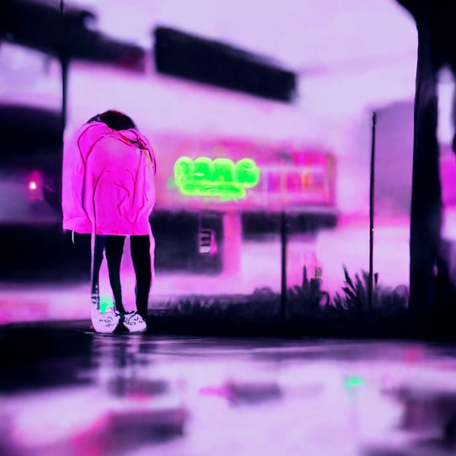 Retro Neon Sadness: A Lonely Scene