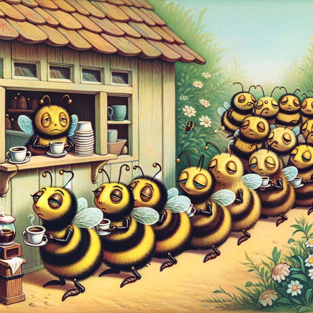 Bumblebees' Coffee Shop: A Vibrant Storybook Scene