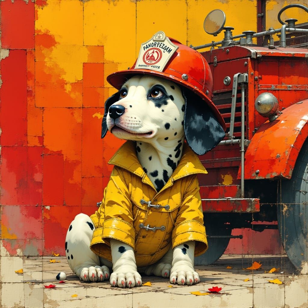 Dalmatian Fireman Puppy in Vintage Rockwell Style