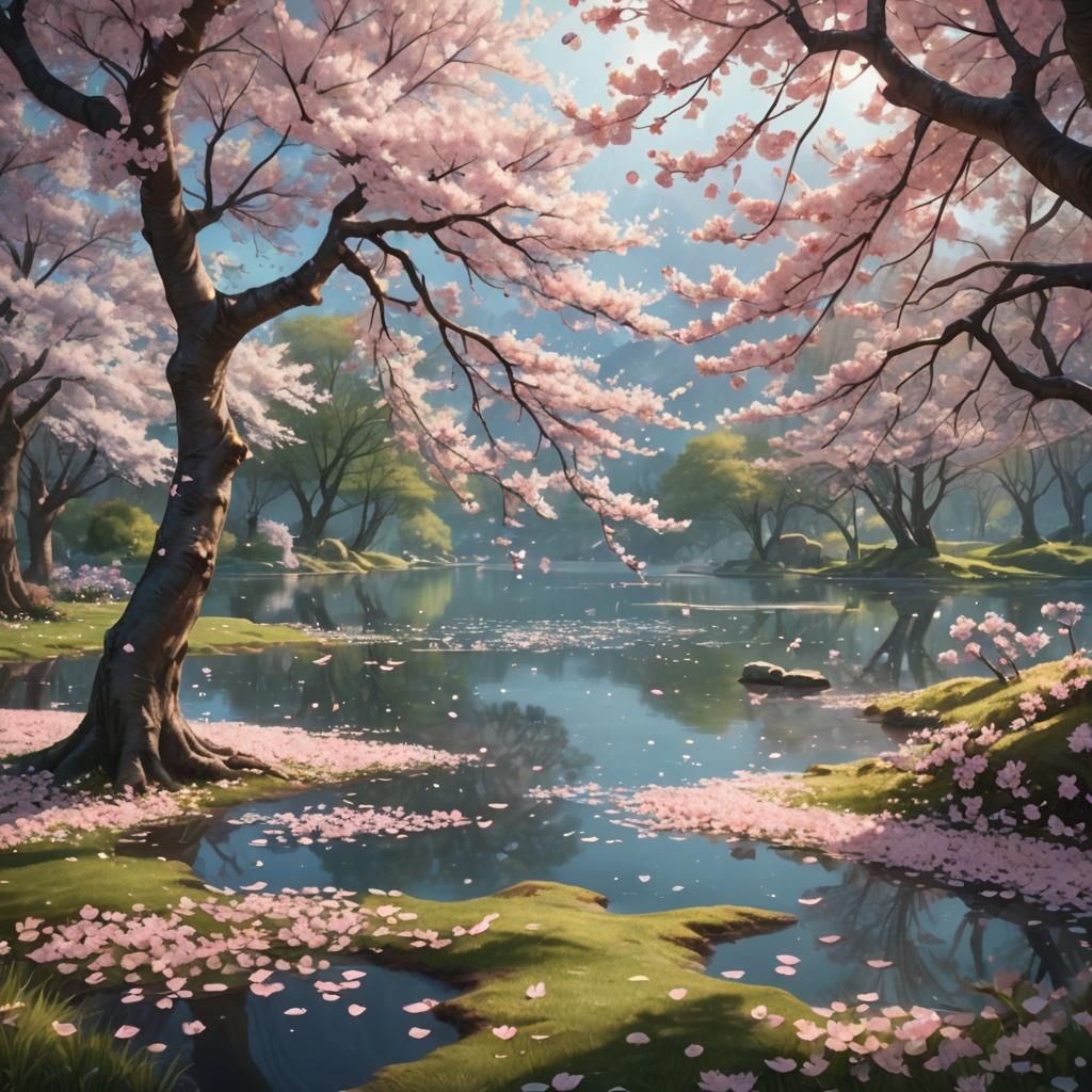Dreamy Cherry Blossom Garden in Watercolor Style
